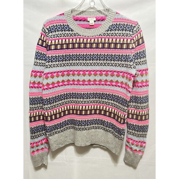 J. Crew Factory Sweaters - J.Crew Womens Medium Gray Pink 25% Merino Wool Long Sleeve Sweater